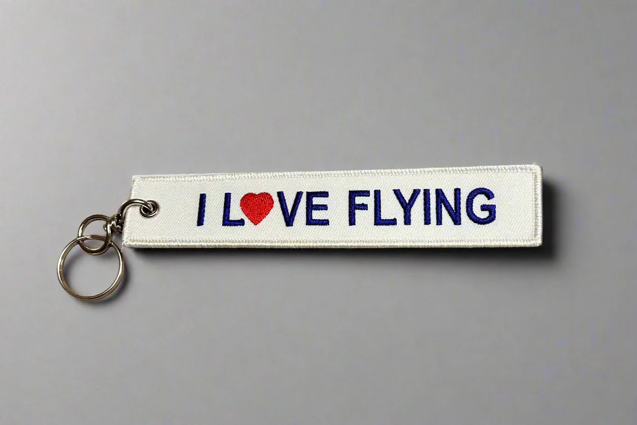 Embroidered Keychain with I Love Flying